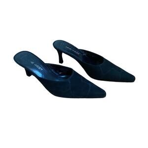 Nine West Sz 8.5 Black Suede Leather Mule Heel